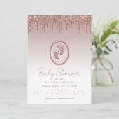 Roos Gold Glitter Drip Baby shower Invitation Kaart (Staand voorkant)