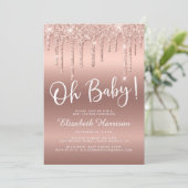 Roos Gold Glitter Drip Baby shower Kaart (Staand voorkant)