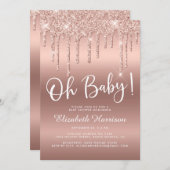 Roos Gold Glitter Drip Baby shower Kaart (Voorkant / Achterkant)