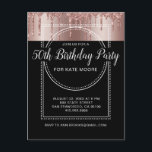 Roos Gold Glitter Drip Black 50th Birthday Uitnodiging Briefkaart<br><div class="desc">Een centrale witte marquee stijl banner tegen de 50e verjaardag uitnodiging met een metallisch goud op zwart en trendy wit manuscripttype met een contrasterend san serif lettertype. Een formele glamoureuze stijluitnodiging. De marquee banner voegt een drama toe voor je verjaardagsbassin. Personaliseer deze uitnodiging voor elke leeftijd. Geweldig voor 21, 30,...</div>
