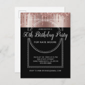 Roos Gold Glitter Drip Black 50th Birthday Uitnodiging Briefkaart (Voorkant / Achterkant)