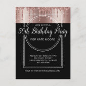 Roos Gold Glitter Drip Black 50th Birthday Uitnodiging Briefkaart (Voorkant)