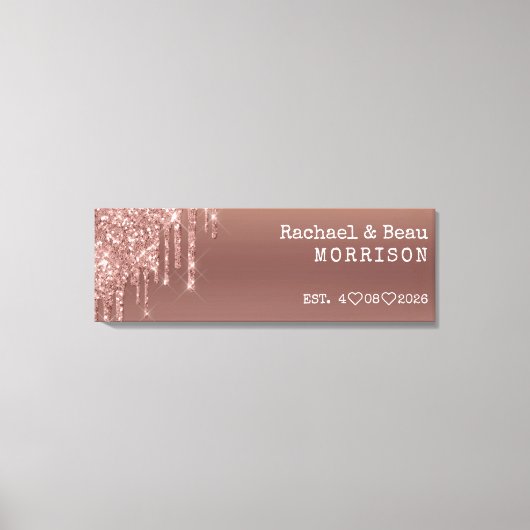 Roos Gold Glitter Drip Couple Wedding Jubileum Canvas Afdruk (Voorkant)