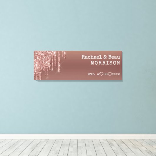 Roos Gold Glitter Drip Couple Wedding Jubileum Canvas Afdruk (Insitu (Houten vloer))