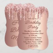 ROOS GOLD GLITTER DRIP ELEGANT BIRTHDAY INVITATION KAART (Voorkant / Achterkant)