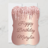 ROOS GOLD GLITTER DRIP ELEGANT BIRTHDAY INVITATION KAART (Achterkant)