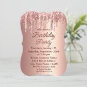 ROOS GOLD GLITTER DRIP ELEGANT BIRTHDAY INVITATION KAART (Staand voorkant)