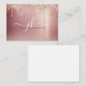 Roos Gold Glitter Drip Elegant Monogram Initiaal Notitiekaartje (Voorkant / Achterkant)