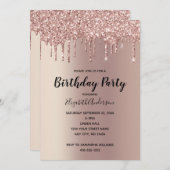 Roos Gold Glitter Drip Glam Trendy Birthday Kaart (Voorkant / Achterkant)