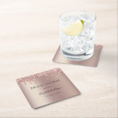 Roos Gold Glitter Drip Glam Trendy Vrijgezellenfee Kartonnen Onderzetters (Insitu)