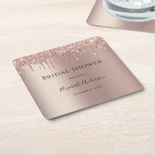 Roos Gold Glitter Drip Glam Trendy Vrijgezellenfee Kartonnen Onderzetters (Schuin)