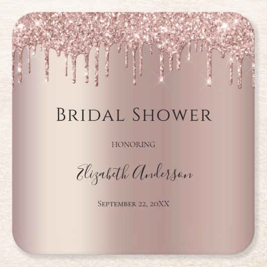 Roos Gold Glitter Drip Glam Trendy Vrijgezellenfee Kartonnen Onderzetters (Voorkant)