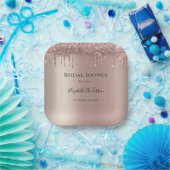 Roos Gold Glitter Drip Glam Trendy Vrijgezellenfee Papieren Bordje (Feest)