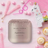 Roos Gold Glitter Drip Glam Trendy Vrijgezellenfee Papieren Bordje (Feest)