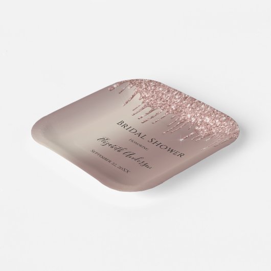 Roos Gold Glitter Drip Glam Trendy Vrijgezellenfee Papieren Bordje (Gebogen)