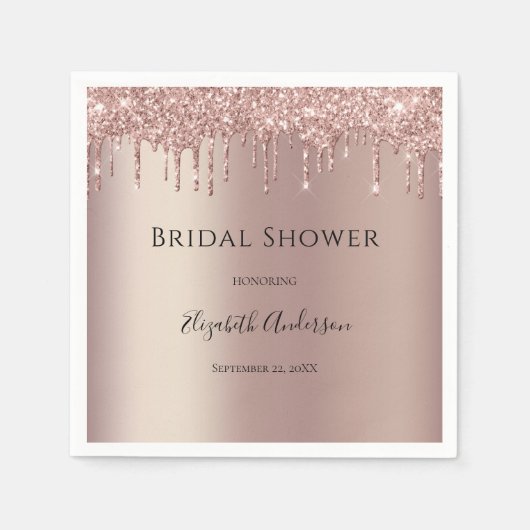 Roos Gold Glitter Drip Glam Trendy Vrijgezellenfee Servet (Voorkant)