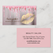 Roos Gold Glitter Drip Lips Makeup Artist Salon Visitekaartje (Voorkant / Achterkant)