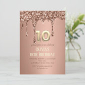 Roos Gold Glitter Drip Meisje Meisje 10e Verjaarda Kaart (Staand voorkant)