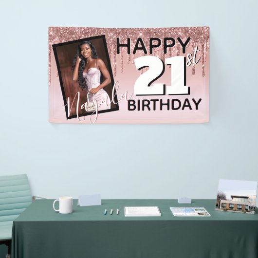 Roos Gold Glitter Drip|Monogram|AGE Foto Birthday Spandoek (Beurs)