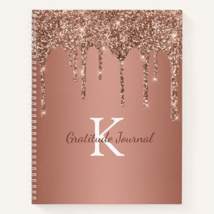 Roos Gold Glitter Drip Monogram Gratitude Journal Notitieboek