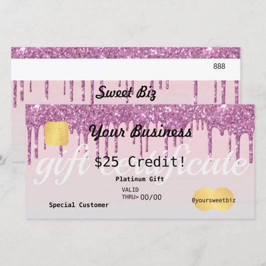 Roos Gold Glitter Drip Ombre Cadeaubon Bedankkaart (Voorkant / Achterkant)