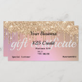 Roos Gold Glitter Drip Ombre Gift Certificate Bedankkaart (Voorkant / Achterkant)