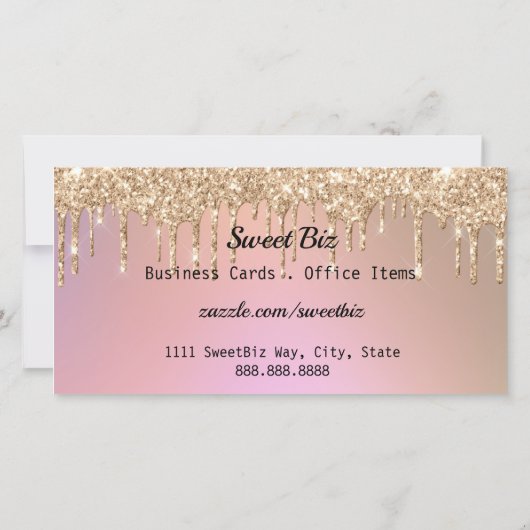 Roos Gold Glitter Drip Ombre Gift Certificate Bedankkaart (Achterkant)
