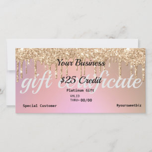 Roos Gold Glitter Drip Ombre Gift Certificate Bedankkaart