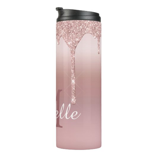 Roos Gold Glitter Drip op maat Thermosbeker (Geroteerd rechts)