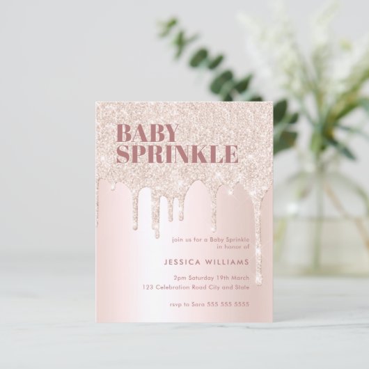 Roos Gold Glitter Drip Pink Girl Baby (Staand voorkant)