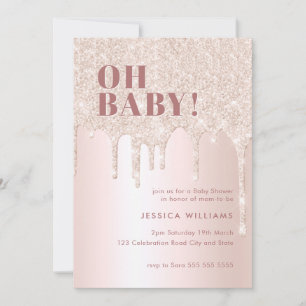 Roos Gold Glitter Drip Pink Girl Oh Baby shower  Kaart