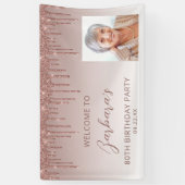 Roos Gold Glitter Drip Script Foto 80th Birthday Spandoek (Verticaal)