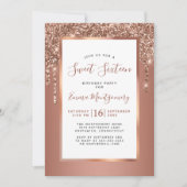 Roos Gold Glitter Drip Sweet 16 Birthday Party Kaart (Voorkant)