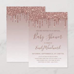 Roos Gold Glitter Drip Virtual Baby shower Kaart