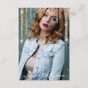 Roos Gold Glitter Drip Vrijgezellenfeest Birthday Kaart