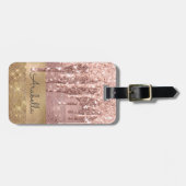 Roos Gold Glitter Dripping Gold Stripes Monogram Bagagelabel (Voorkant horizontaal)