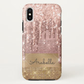 Roos Gold Glitter Dripping Gold Stripes Monogram Case-Mate iPhone Case (Achterkant)