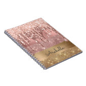 Roos Gold Glitter Dripping Gold Stripes Monogram Notitieboek (Rechterzijde)