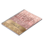 Roos Gold Glitter Dripping Gold Stripes Monogram Notitieboek (Linkerzijde)