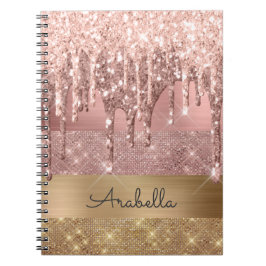 Roos Gold Glitter Dripping Gold Stripes Monogram Notitieboek