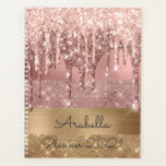 Roos Gold Glitter Dripping Gold Stripes Monogram Planner<br><div class="desc">Moderne, luxueuze, roos gouden glitter druipt op gouden en roos gouden kleur glitter strepen op maat monogrammed planner. Dit ontwerp is voorzien van faux sparkle glitter strepen en geborsteld metaal in goud, en blush roze rose goud kleur glitter met naam of monogram tekst sjabloon. Boven licht blush roze en roos...</div>