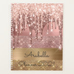 Roos Gold Glitter Dripping Gold Stripes Monogram Planner<br><div class="desc">Moderne, luxueuze, roos gouden glitter druipt op gouden en roos gouden kleur glitter strepen op maat monogrammed planner. Dit ontwerp is voorzien van faux sparkle glitter strepen en geborsteld metaal in goud, en blush roze rose goud kleur glitter met naam of monogram tekst sjabloon. Boven licht blush roze en roos...</div>