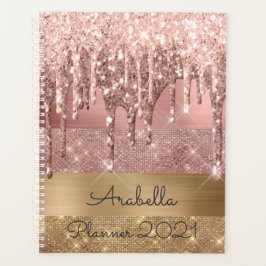 Roos Gold Glitter Dripping Gold Stripes Monogram Planner