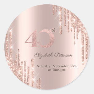 Roos Gold Glitter Drips 40e verjaardag Ronde Sticker