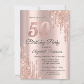 Roos Gold Glitter Drips 50e verjaardag Kaart (Voorkant)