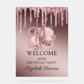 Roos Gold Glitter Drips 50ste Verjaardag Acryl Bord (Voorkant)