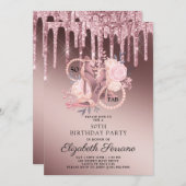 Roos Gold Glitter Drips 50ste Verjaardag Kaart (Voorkant / Achterkant)