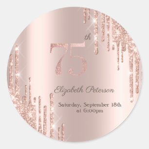 Roos Gold Glitter Drips 75ste verjaardagsfeestje Ronde Sticker
