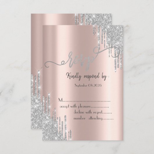 Roos Gold Glitter Drips 80e Verjaardag RSVP Kaart (Voorkant / Achterkant)