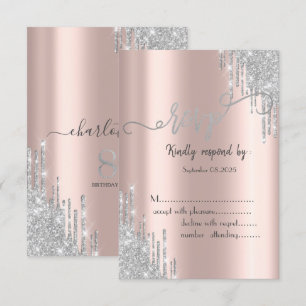 Roos Gold Glitter Drips 80e Verjaardag RSVP Kaart